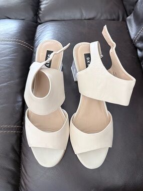 BCBG Cream Open-Toe Block Heel Sandals